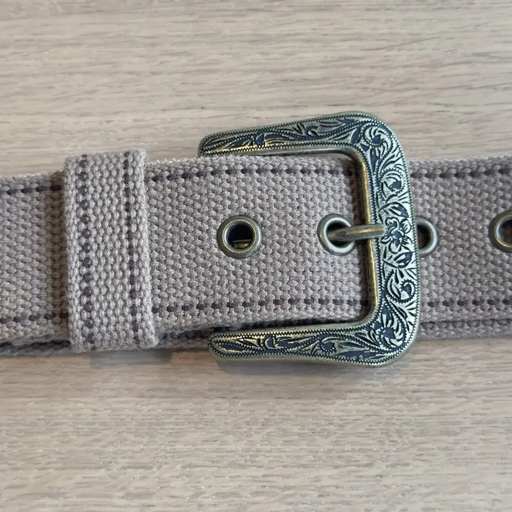 Vintage Y2K 90s 100% Cotton Canvas Woven Belt M Tan/Brass Boho Western Indie